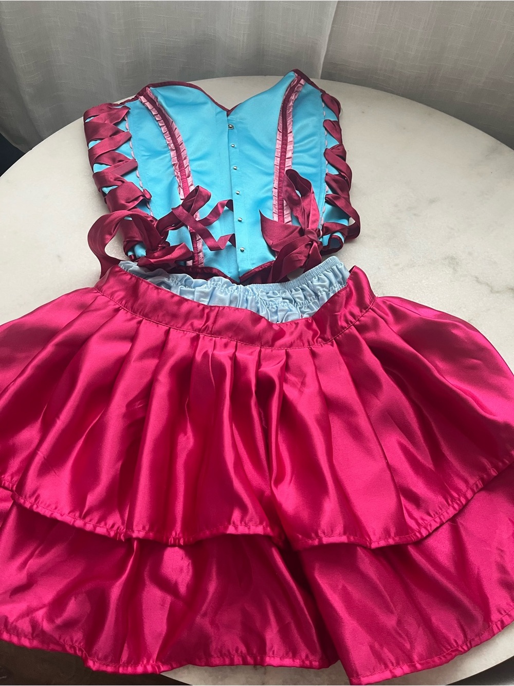 Women’s Satin Pink & Turquoise Costume Saloon